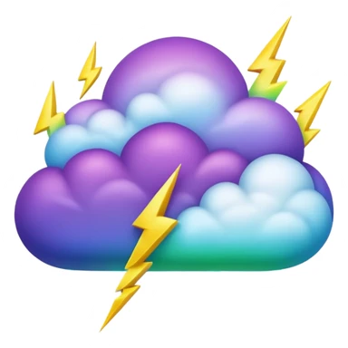purple and green and blue gradient fluffy cloud with yellow  lightning sticker