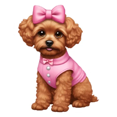 Red Shipoo dog in cute pink outfit with bow on head sticker