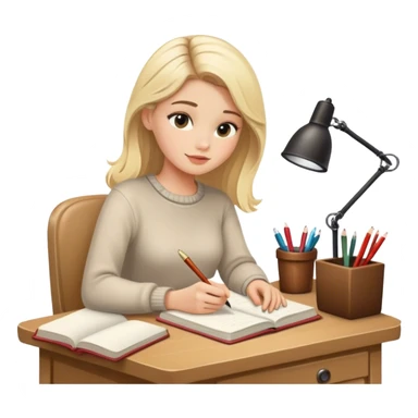 pretty blonde model journaling at a cozy writing desk  sticker