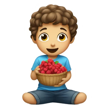 little boy eating rasberries sticker