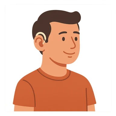 flat toon style man with a hearing aid sticker