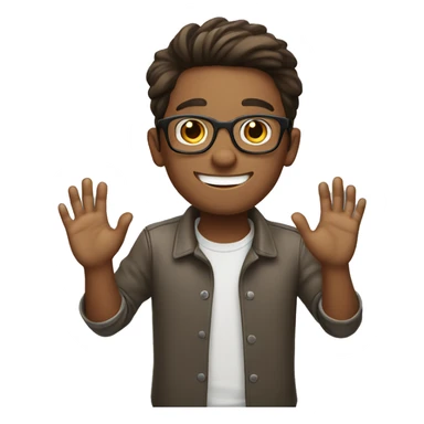 smiling young man who wearing glasses 
 putting hands up  sticker