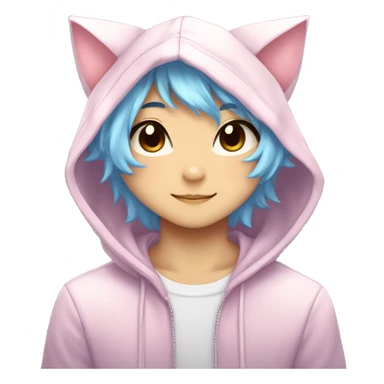 Cute Kawaii Beautiful Gorgeous Sparkly Shiny Blushing Anime Style Catboy With Pretty Hair And Hoodie sticker