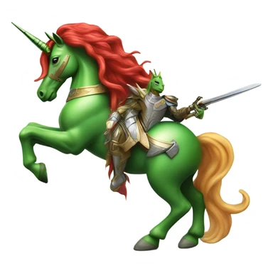 four-legged red unicorn a green amazon alien woman, on a unicorn sticker