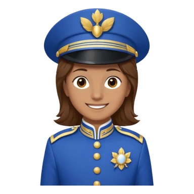 Bonjour, est ce que tu pourrais me créer un emoji, de moi (la personne a droite, brune) avec la tenue de certains membres de la  fanfare (la tenue bleue et blanche ) que tu vois sur la photo. Attention mets bien la fourragère a gauche s'il te plaît sticker