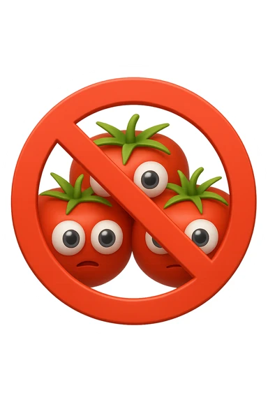 emoji con tre pomodori con occhi 3d e divieto sopra sticker