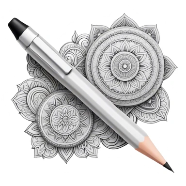 Artistic graphics, detailed linework, monochrome or soft colors, traditional tools like pencils, ink pens, erasers, intricate patterns, minimalistic style, clean lines, no extra details, on a white background. sticker