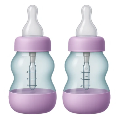 Adjust the shape of the two silicone baby bottle nipples to be more elongated and narrow, keeping the wide base and soft, smooth, translucent look, with gentle curves, light pastel tones, and transparent background. sticker