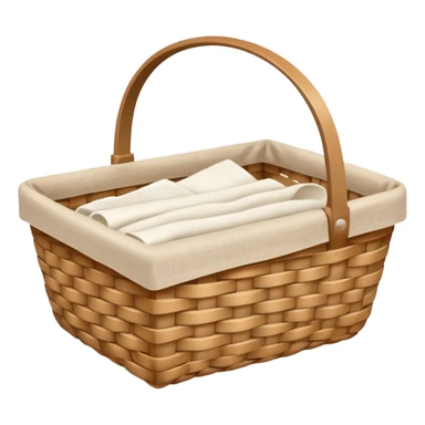 A woven light Brown basket with fresh washed linen sticker