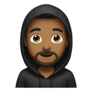 Brown guy in black hoodie waving hand , trimmed beard , black eyes sticker