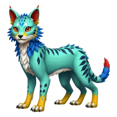 Colorful tropical edgy Lynx-Trico-Sergal-Wolf-Vernid-Fakémon-Pokémon-creature (full body) sticker
