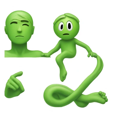 A blind green guy and his body is like a noodle sticker