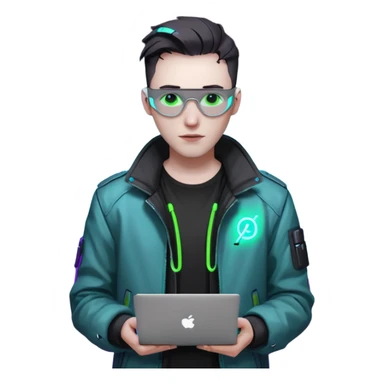 cyber punk man holding laptop sticker