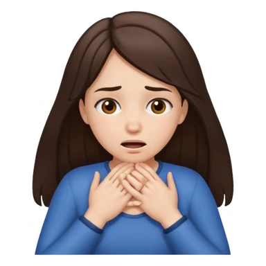 Brunette girl with middle part choking herself with both hands  sticker