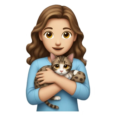 girl with brown hair holding a spotted cat in her hands sticker
