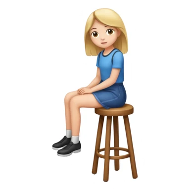 a girl is sitting on a stool seeing whole body toward left side sticker