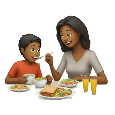 Mother eating lunch with boy sticker