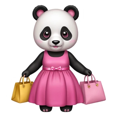 Panda con vestido rosado con bolsas de compras sticker