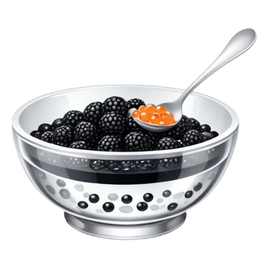 Black caviar in a crystal small bowl with a silver spoon  sticker
