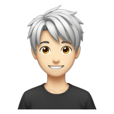 anime boy cartoon smiling with short haircut and black and white t shirt sticker