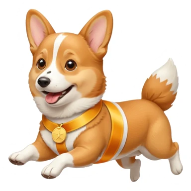 a corgi picking running a marathon with gold medal sticker