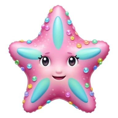 sea star, rainbow pastel, sugar crystal coating, soft highlights, cute emoji face, 3D sticker