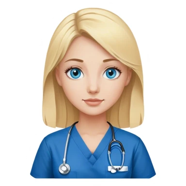 Blonde woman with blue eyes wearing black nursing scrubs  sticker