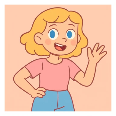 blonde girl, short wavy blonde hair, blue eyes, pastel tones, cartoon style sticker