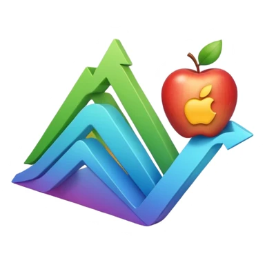Create an Apple-style emoji that represents a stock/share, combining a clean upward-trending chart, a minimal financial symbol, and a confident growth vibe, using simple shapes, smooth gradients, and the polished Apple emoji aesthetic. sticker