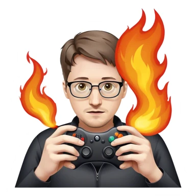 Edward Snowden holding out a gaming controller in front of him that is on fire  sticker