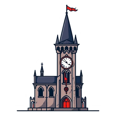 Gothic clocktower with blood running down its stone walls, creepy atmosphere sticker