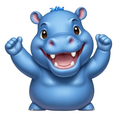 an cheering happy hippo with blue Skin Color  sticker