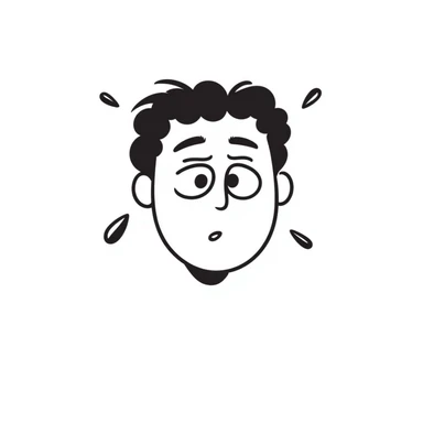 Hand-drawn face with exaggerated sweat drops flying off, stressed expression sticker