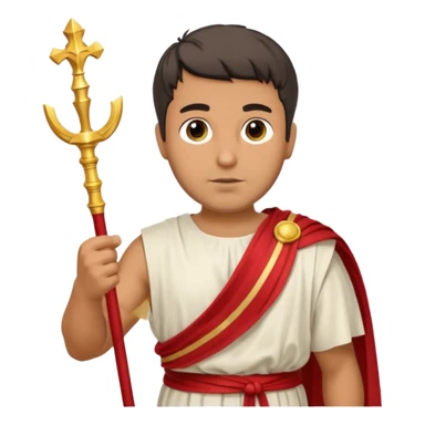An emoji portrait of a Roman patrician. He wears a flowing white toga with a red stripe. He has a dignified expression and holds a golden scepter. sticker