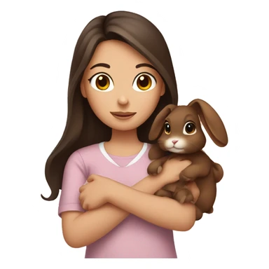brunette girls holding brown  bunny  sticker