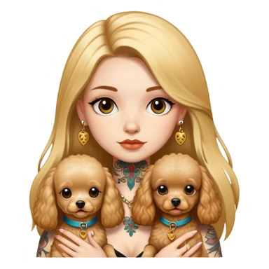 a  girl with glod  straight long hair and tattoos and 2 miniature poodles sticker