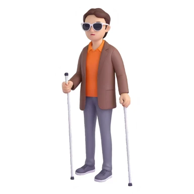 A blind person walking with a white cane, wearing sunglasses, outdoors, daytime. Focus on the cane and posture that indicates visual impairment. sticker