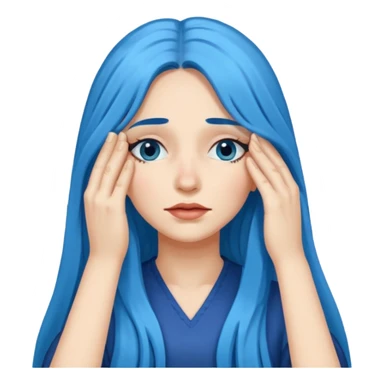 Woman with hand over eyes with long blue hair sticker