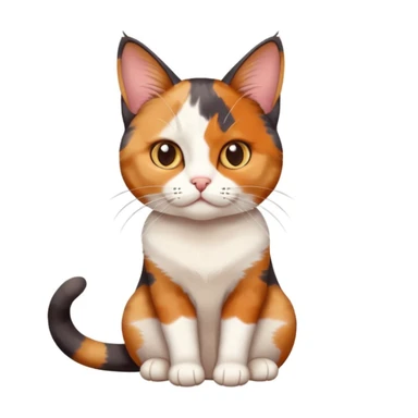 three colour calico cat, 2 point perspective, sitting, cute, simple sticker