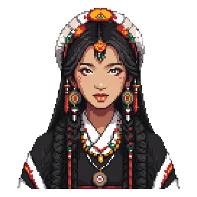 Woman with mixed Korean and Indian features, wearing traditional elements from both cultures sticker