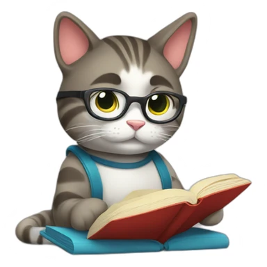 Smart cat reading book sticker