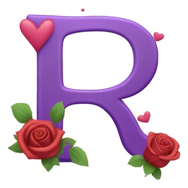 Letter R R R with roses and hearts of love in purple sticker