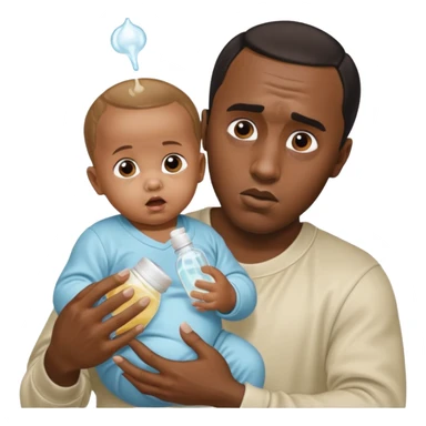 Sean “Diddy” Combs with baby oil and a very small infant and he’s pouring the baby oil on the baby and they have a scared face they’re really scared sticker