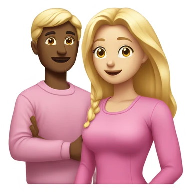 Man kneeling in front of woman standing with pink clothes and blonde hair  sticker