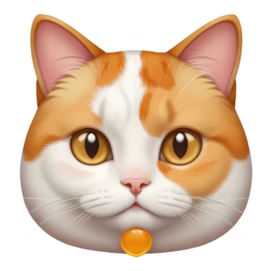 calico and white cat with small head, hazel eyes, and short but chubby body sticker