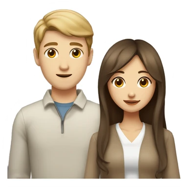 brown haired asian girl with straight hair and brown haired white guy with wavy hair sticker