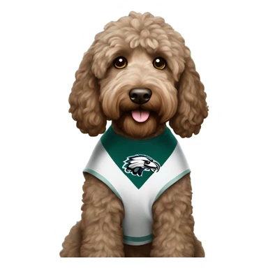 brown Labradoodle wearing a Philadelphia eagles shirt sticker