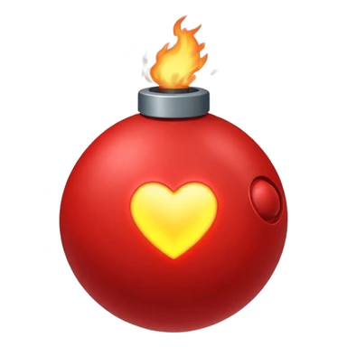 A spherical shaped bomb, red in colour, fuse burning with a heart. sticker