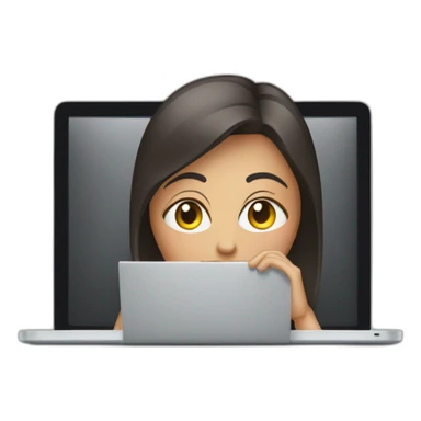 woman on a computer seen behind sticker