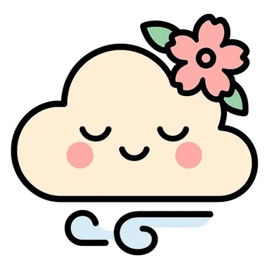 feminine adult vanilla cloud doe with rosy cheeks and cherry flowers, floating gracefully, minimalist style, brand identity, social media sticker